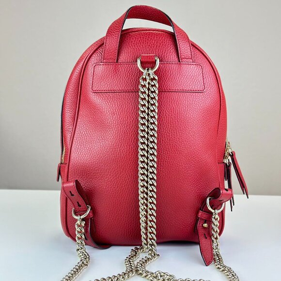 Gucci GG Logo Red Leather Soho Backpack - Picture 3 of 7